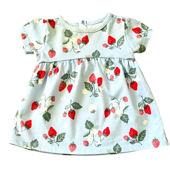 Garanimals Strawberry Print ruched light blue Baby Dress 3-6 Months short sleeve - Picture 1 of 7